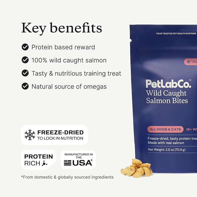 Petlab Co. Wild Caught Salmon Freeze-Dried Dog Treats, Support Overall Skin Health with Healthy Dog Treats, Packed with Beneficial Fatty Acids, Vitamins, & Minerals - Packaging May Vary