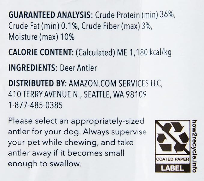 Amazon Brand - Wag Dog Deer Antler Chew, Naturally Shed, Whole, Large 8-9.5 inches, Long Lasting for Aggressive Chewers, Best for Dogs 30-45 lbs, 3.20 Ounce (Pack of 1)