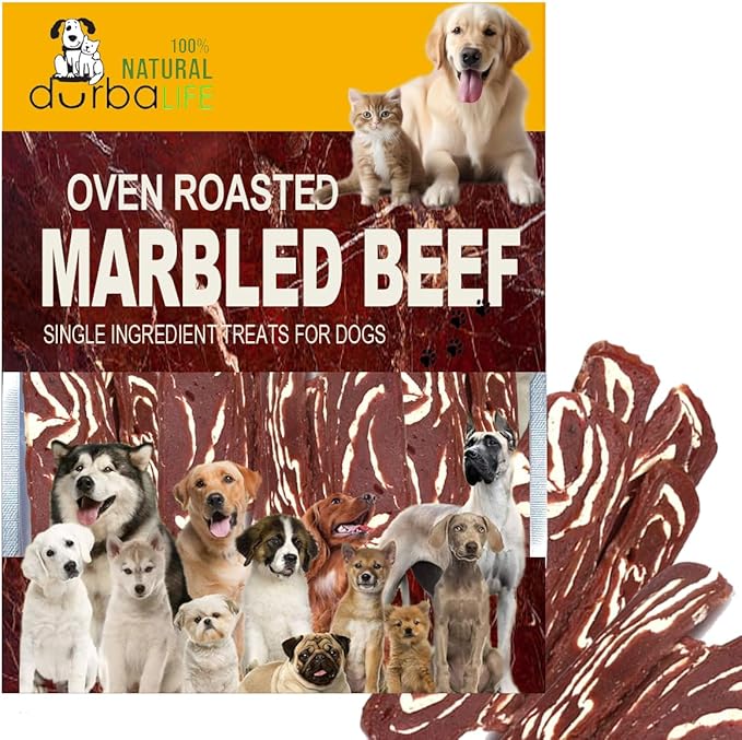 Oven Roasted Single Ingredient Treats for Dogs & Cats | Easy Chew (3.1 oz, Marbled Beef Strips)