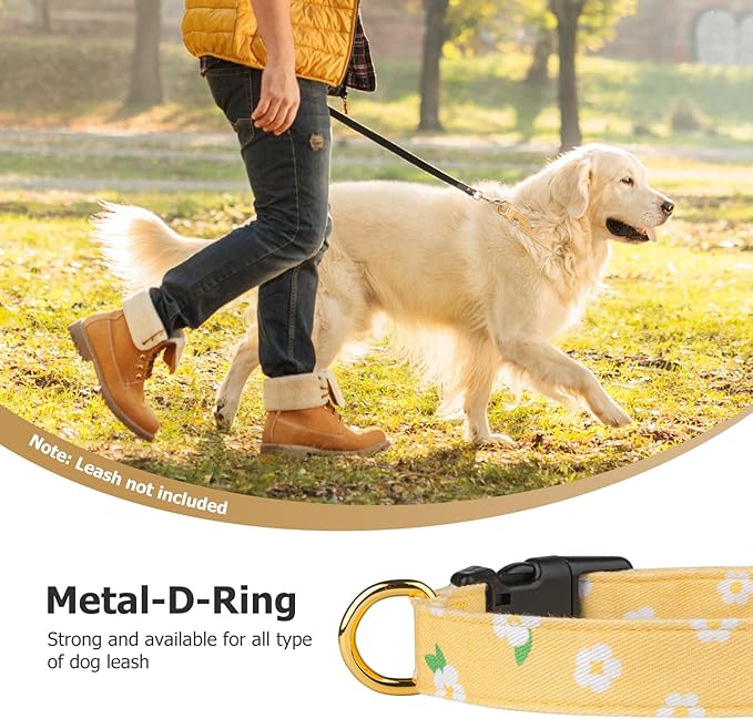 Cotton Handmade Dog Collar Cute and Distinctive Patterns Yellow Flower with Pendant for Girl Boy Dogs Collars S