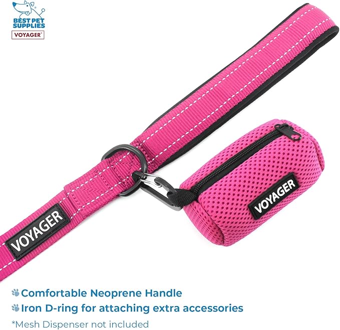 Best Pet Supplies Voyager Step-in Lock Pet Harness w Reflective Pet Leash Combo Set with Neoprene Handle 5ft - Supports Small, Medium and Large Breed Puppies/Cats - Fuchsia, XXS