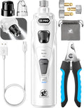 Whisper Quiet Dog Nail Grinder with LED Light, Safe & Stress-Free for Sensitive Dogs of All Breeds & Sizes, 3 Grinding Bits, 3-Speed, Pet Nail Trimmers, Rechargeable Painless Grooming Kit White