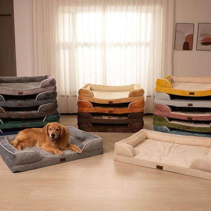 Comfort Expression Orthopedic Dog Bed for Large Dogs 36x27 Inch, Waterproof Supportive Egg Crate Foam Large Pet Bed with Removable Bolsters, Dog Couch with Washable Cover & Non-Slip Bottom, Grey