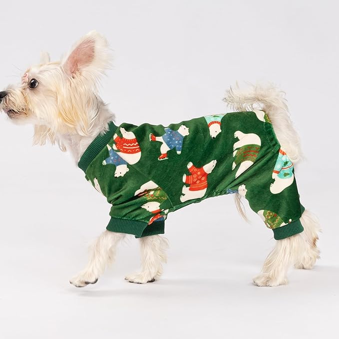 Fitwarm Polar Bear Dog Pajamas, Funny Christmas Clothes for Small Dogs Boy Girl, Holiday Pet Outfit, Green, Red, Blue, Large