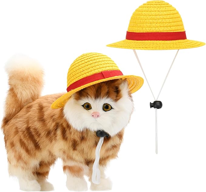 Beautyflier Pet Straw Hat Party Decorations Halloween Cosplay Cap Puppy Pet Dog Cat Holiday Costume for Small Dog Cat (Yellow, 2PCS)