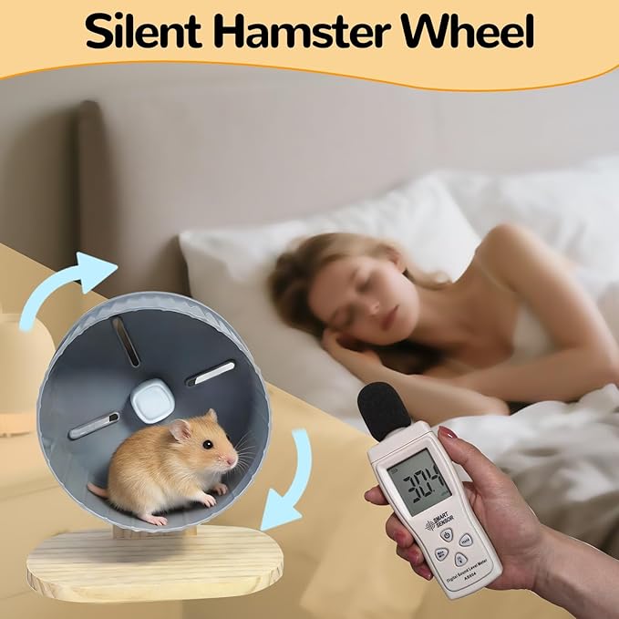 6.7in Silent Hamster Exercise Wheel Hedgehog Wheel Hamster Toy Cage Accessories with Adjustable Stand for Rat Gerbil Mouse (Gray)