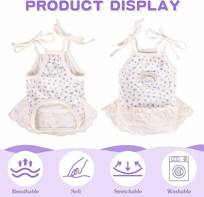 Dog Summer Clothes for Small Medium Dogs Cat Daisy Flower Cute Pet Dress with D-Ring Sleeveless Puppy Outfits Doggy Shirt for Shih Tzu Yorkie Chihuahua Colthe (Beige, Medium(4.4-6.6lb))