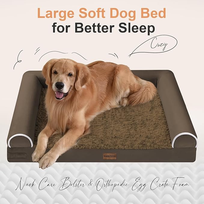 Large Dog Bed Orthopedic Washable: Extra Large Sized Beds for Jumbo Dogs Egg Crate Foam Sofa Couch Waterproof Removable Cover - Dark Coffee