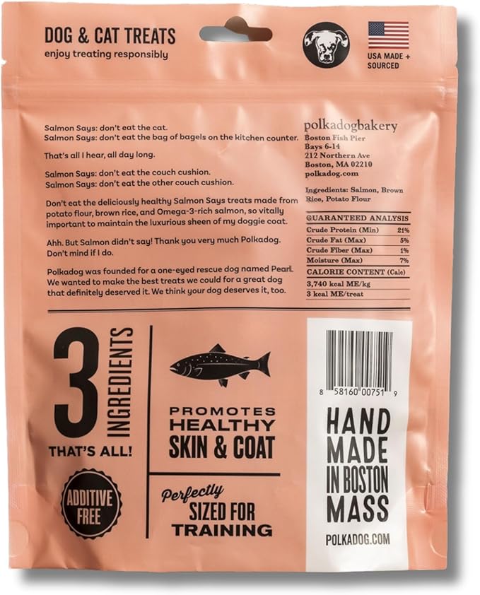 Polkadog Salmon Says Crunchy Training Bits - All Natural, Limited Ingredient, Premium Training Treats for Dogs, Omega-3 Rich. Great for Allergies, Handcrafted in USA - 7oz (1pk)