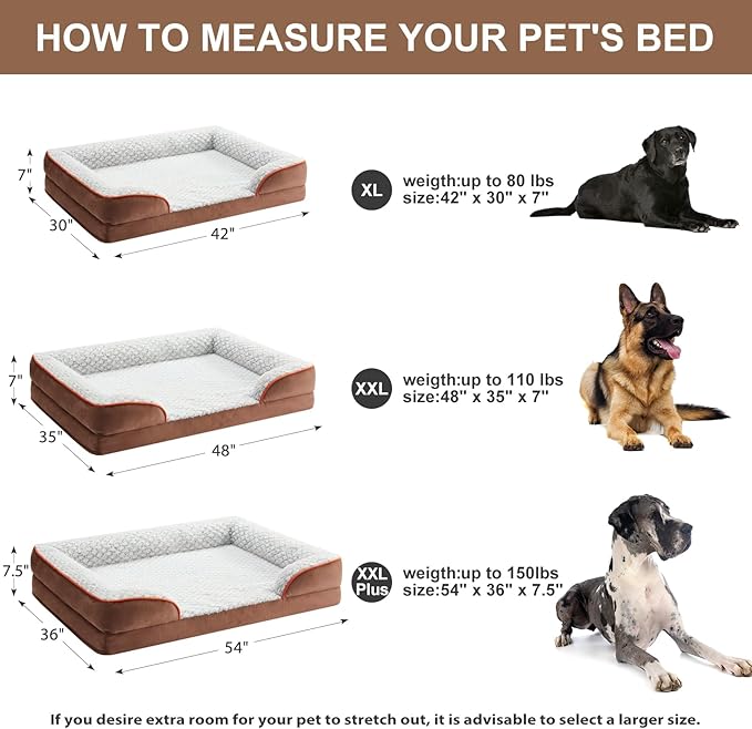 LEXTRO Orthopedic Dog Bed for Extra Large Dogs, Egg Crate Foam Bed for Extra Large Dogs, Equipped with Removable Waterproof Pillow Cover and Anti-Slip Bottom, Pet Bed
