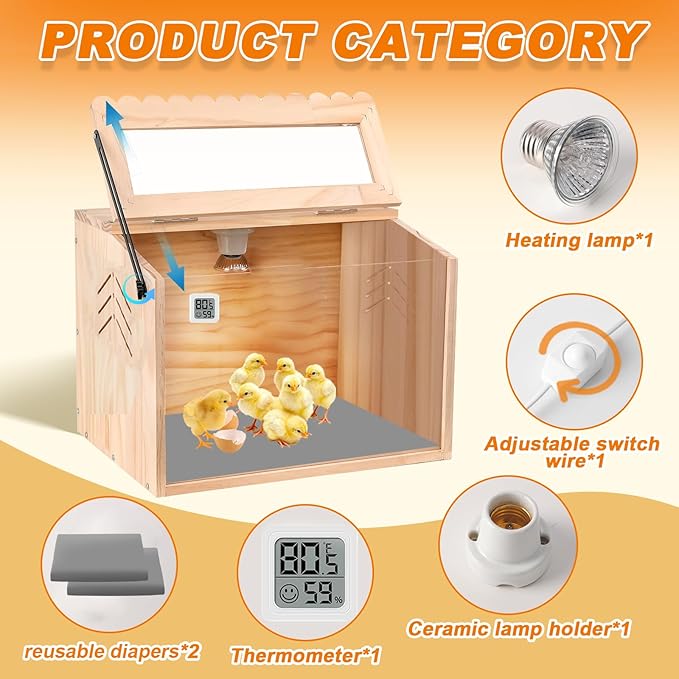 Chicken Brooder Box, Brooder Box for Chicks & Quail, Small Chicken Coop Quail Cage with Heat Lamp, Ideal for Chicks, Ducks, Quails, Hamsters and Lizards (15.75 x 12 x 12 in)