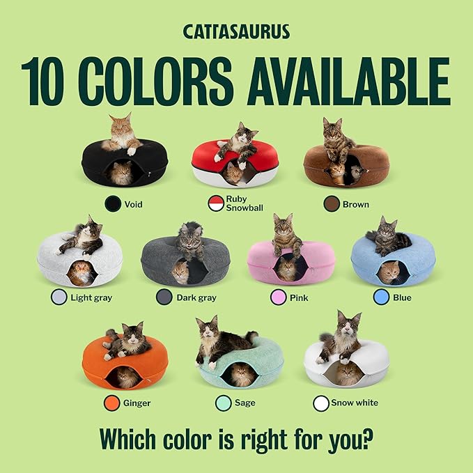 Cattasaurus Peekaboo Cat Cave, Extra Spacious for Multiple & Large Cats 15+ lbs, Scratch Detachable Cat Beds for Indoor Cats, Washable Tunnel Bed, Comfy Donut Tunnel (Sage Mist, Jumbo)