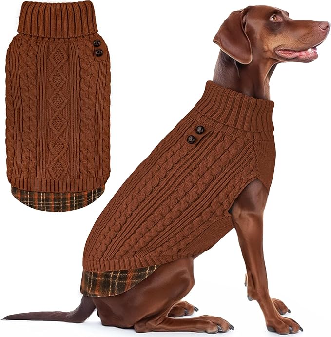 KYEESE Dog Sweater Soft Pullover Dog Sweaters for Large Dogs Comfy Pet Coat for Fall Winter Cold Weather Stretchy Warm Turtleneck Large Dogs Sweater with Gingham Patchwork