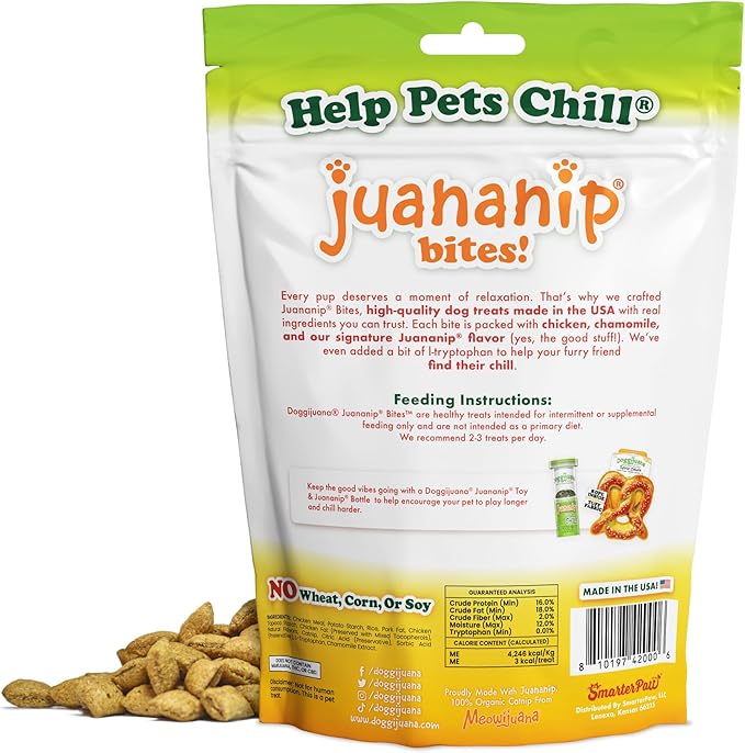 Doggijuana Treats for Dogs with Catnip, Chamomile & L-Tryptophan – Crunchy Reward Bites with Calming Botanicals – Low Calorie Natural Training Treats, 6 oz (Chicken & Peanut Butter 2 Pack)