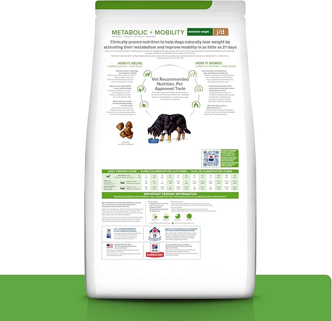 Hill's Prescription Diet Metabolic + Mobility, Weight + Joint Care Dry Dog Food, Chicken, 24 lb. Bag