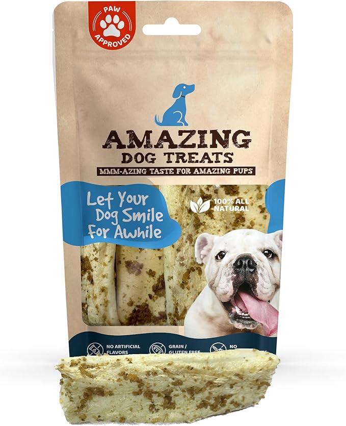 Amazing Dog Treats - Beef Cheek Strips Premium Dog Chew (Bully Dust 6 Inch - 12 Pack) - NO Odor - Thick Cut - Rawhide Alternative - Beef Cheek Slice Chip Sticks - No Dyes, Chemicals, or Preservatives