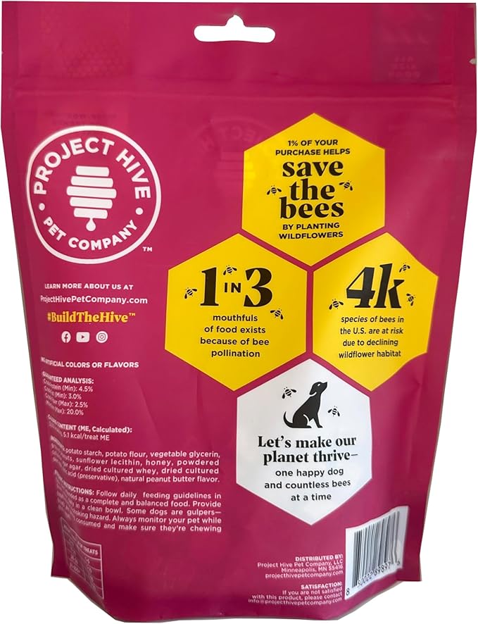 Hive Bites Training Treats for Dogs – Peanut Flavor – Small Reward Treats Made with Ground Peanuts & Honey – Vegetarian, No Grain or Soy – 12 oz