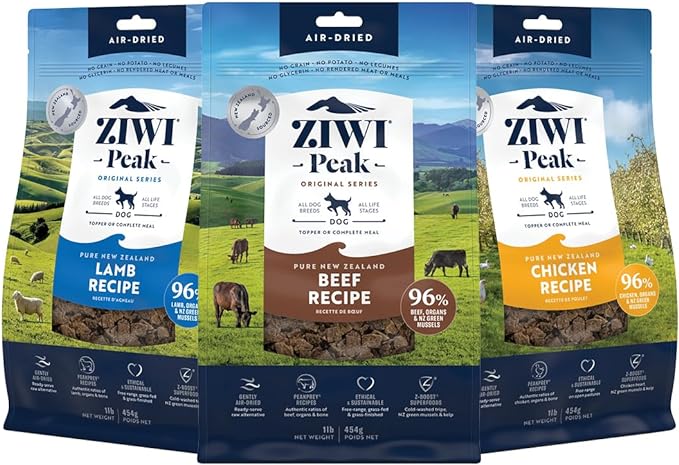 ZIWI Peak Air-Dried Dog Food Bundle - All Natural, High Protein, Grain Free & Limited Ingredient with Superfoods (Beef, Lamb & Chicken, 16oz Each)