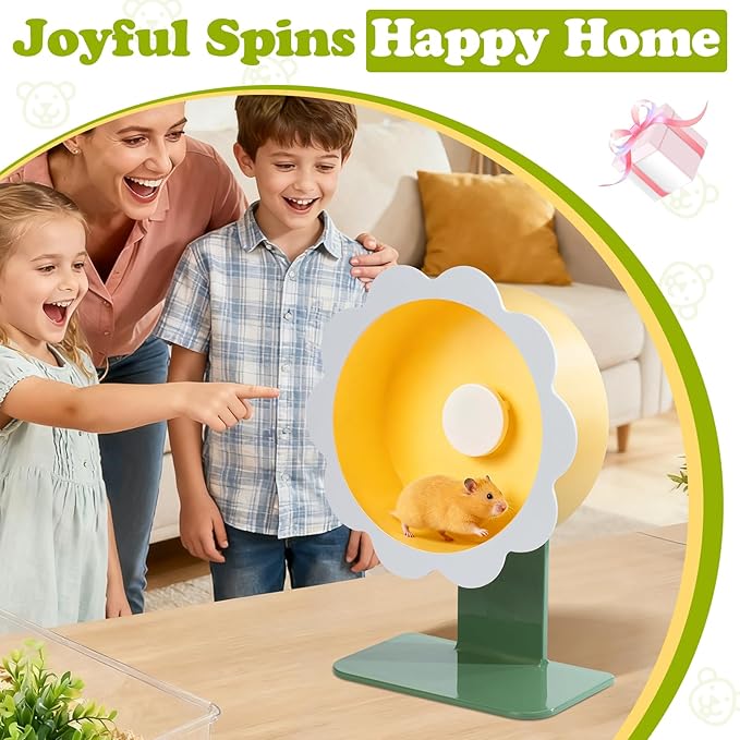 Hamster Wheel Super-Silent Hamster Exercise Wheels- Quiet Spinner Hamster Running Wheels with Adjustable Stand for Hamsters Gerbils Mice Or Other Small pet (Pink, Medium)