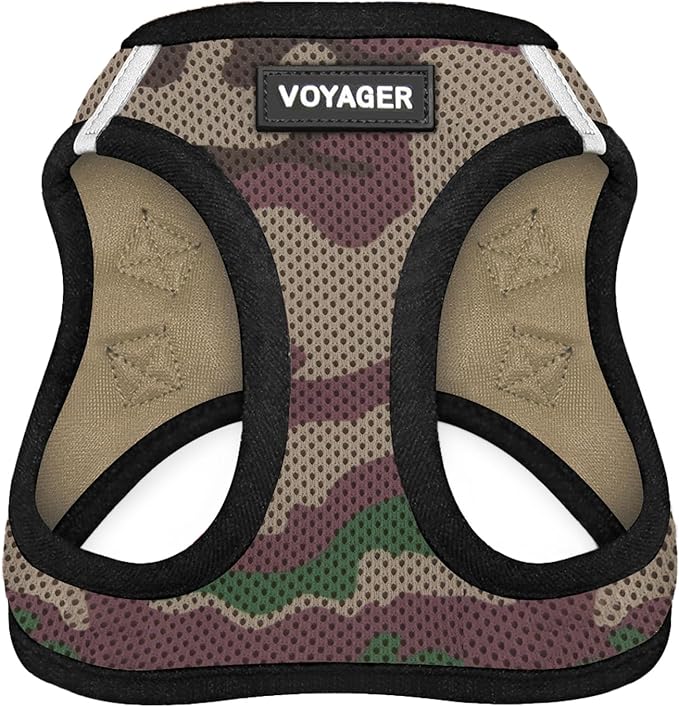 Best Pet Supplies - All Weather Mesh / Plush, Reflective, No Pull Harness for Small, Medium Dogs, Cats - Secure with Hook & Loop Fastener, Buckle, Double D-Rings - Army/Black Trim, XS