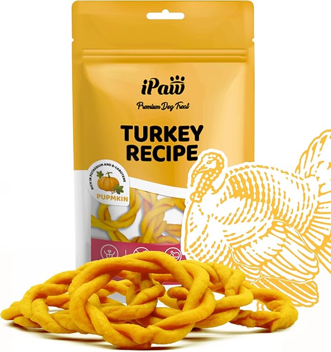 iPaw Turkey Dog Treats, All Natural Human Grade Dog Treat, Suitable for Training chew, Hypoallergenic, Rawhide Alternative, Ring (Pumpkin)