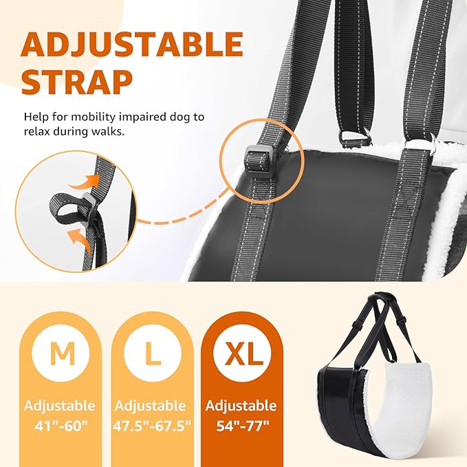 20-150 lbs Dog Lift Harness, Dog Sling for Large Dogs Hind Leg Support, Curved Plush Lining Dog Sling Carrier, Adjustable Dog Support Harness Helps Senior, Elderly, Injured Pet, Black X-Large