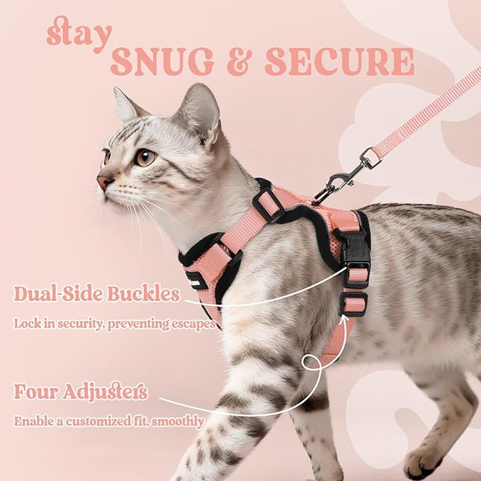 rabbitgoo Cat Harness and Leash for Walking, Escape Proof Soft Adjustable Vest Harnesses for Cats, Easy Control Breathable Reflective Strips Jacket, Light Salmon Pink, XS