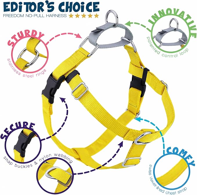 2 Hounds Design Freedom No Pull Dog Harness, Adjustable Harness, Easy Walking & Comfortable Control, Fits Small, Medium & Large Dogs, Solid Colors, Made in USA, 1" XXL, Yellow