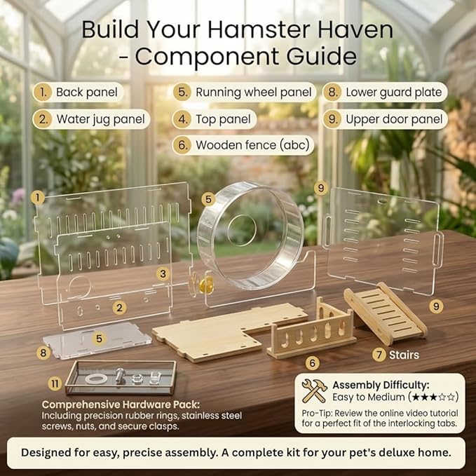Clear Acrylic Hamster Cage Habitat, 2-Tier Small Animal Mouse Habitat with Wheel, Hideout & Accessories, Transparent Cage Hamster Starter Home for Dwarf Hamsters, Gerbils & Mice Enclosure