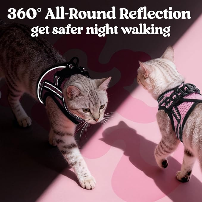 rabbitgoo Cat Harness and Leash Set for Walking Escape Proof, Adjustable Soft Kittens Vest with Reflective Strip for Cats, Comfortable Outdoor Vest, Pink, L
