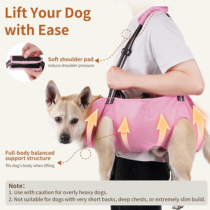Mayerzon Dog Full Body Lift Harness, Support Sling Backpack for Senior Disabled Dogs, Front Hind Leg Joint Injuries, Help Up & Down Stairs Walk Hiking Grooming Harness, Reflective, Soft Padded Handle