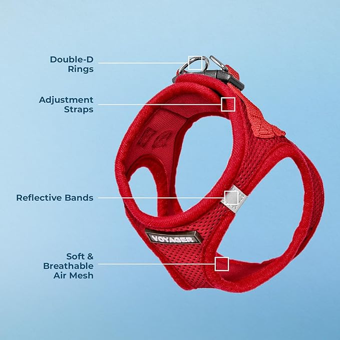 Best Pet Supplies Voyager Step-in Air Harness - All Weather Mesh, Reflective, No Pull Harness for Dogs, Cats - Secure with Hook & Loop Fastener, Buckle, Double D-Rings - Red, XXS