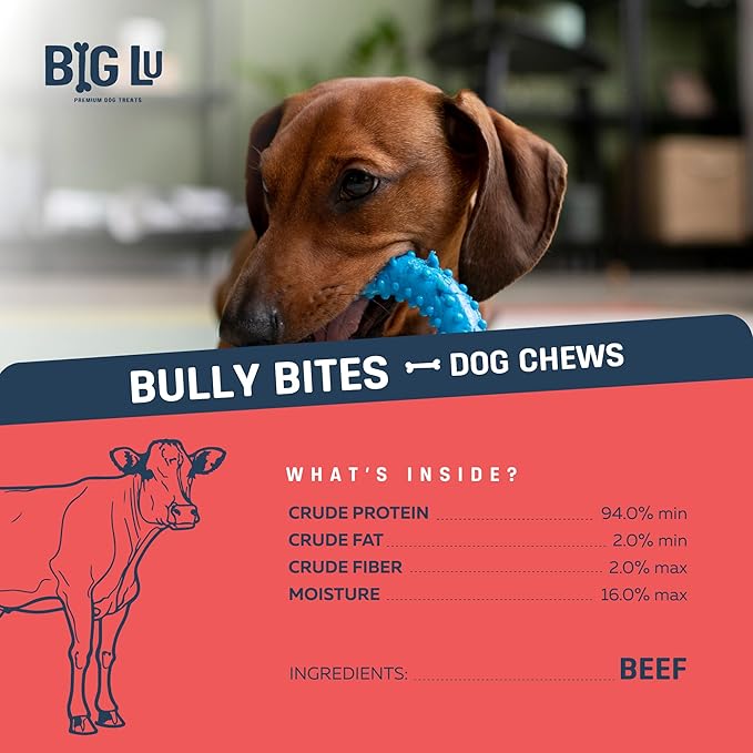 Big Lu - 2-4” Bully and Braided Bites, Variety Bag - 1 lb of 100% Grass-Fed Beef Chews for Small and Medium Dogs, Natural, Fully Digestible, Long-Lasting Treats