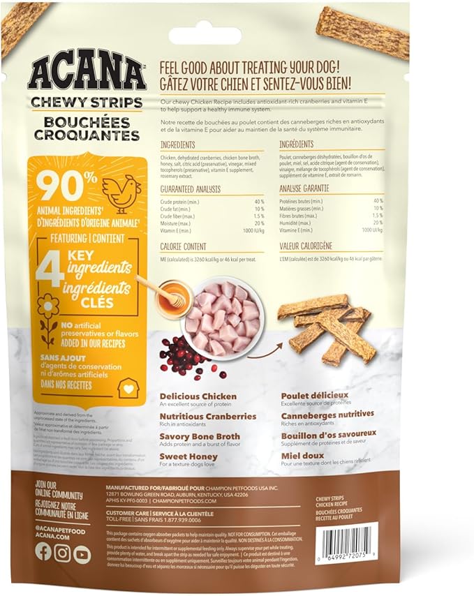 ACANA Chewy Strips Limited Ingredient Dog Treats Chicken Recipe with Immune System Support 4oz Bag