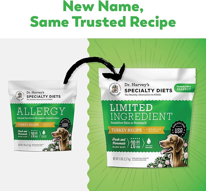 Dr. Harvey's Specialty Diet Limited Ingredient - Human Grade Dog Food for Dogs with Sensitivities - Turkey Recipe (5 Pounds)