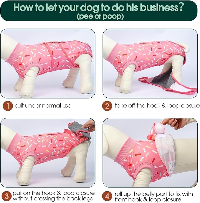 Kuoser Dog Surgery Suit, Comfy Dog Recovery Suit Female Doggie Onesie for Surgery, Post-Op Onesie for Female & Male Dogs, Soft Protective Wear, PinkRibbon XL