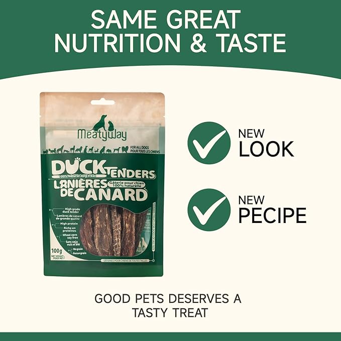 MeatyWay Duck Jerky Tenders Dog Treats, Duck Breast Tenders, High Protein, Low Fat, 100% Natural Grain Free Snacks, Easy to Digest Dog Training Treats, 300g/10.58 oz. (Pack of 3)
