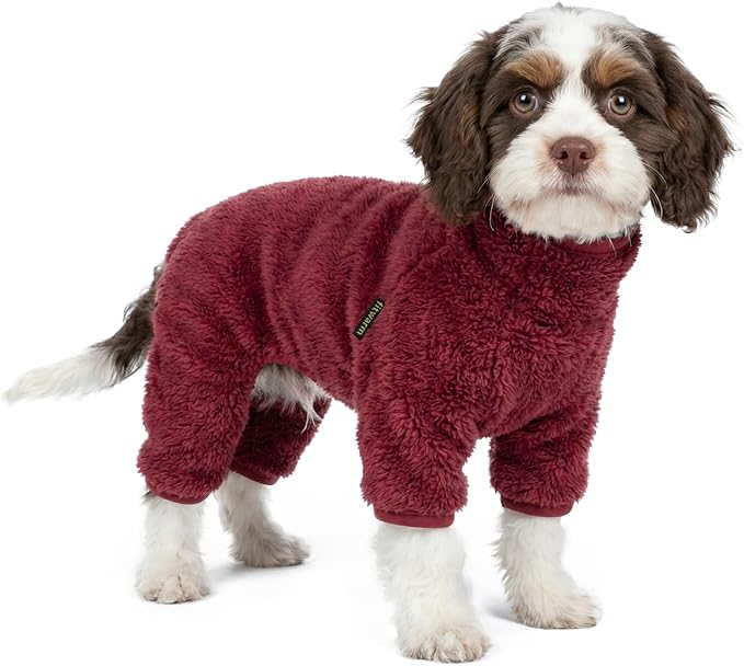 Fitwarm Fuzzy Fleece Dog Christmas Pajamas, Dog Winter Clothes for Small Dogs Girl Boy, Velvet Dog Onesie, Pet Jumpsuit, Doggy Apparel, Maroon, XL