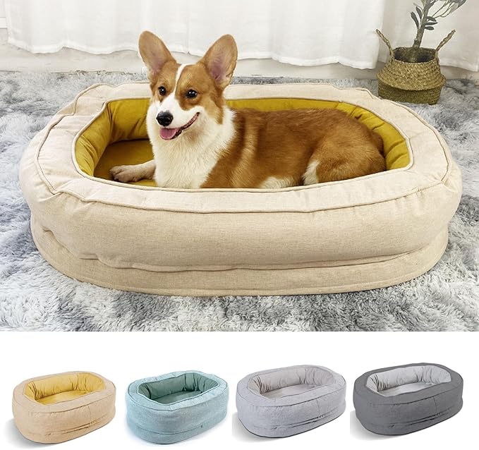 Dog Beds for Small & Medium Dogs, Memory Foam Dog Couch Bed with Washable Removable Cover, Bolster Pet Bed with Waterproof Lining Non-Slip Bottom, Soft Comfy Dog Sofa (Medium,Yellow)