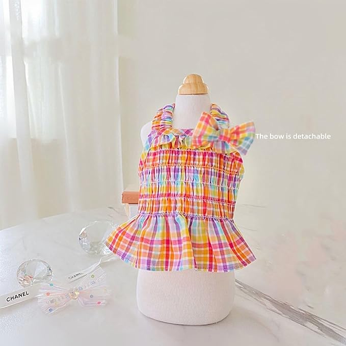 Colorful Rainbow Skirt Dog Dress Soft Breathable Outfits Pet Dress for Small Medium Girls Puppy Lightweight Pet Dresses
