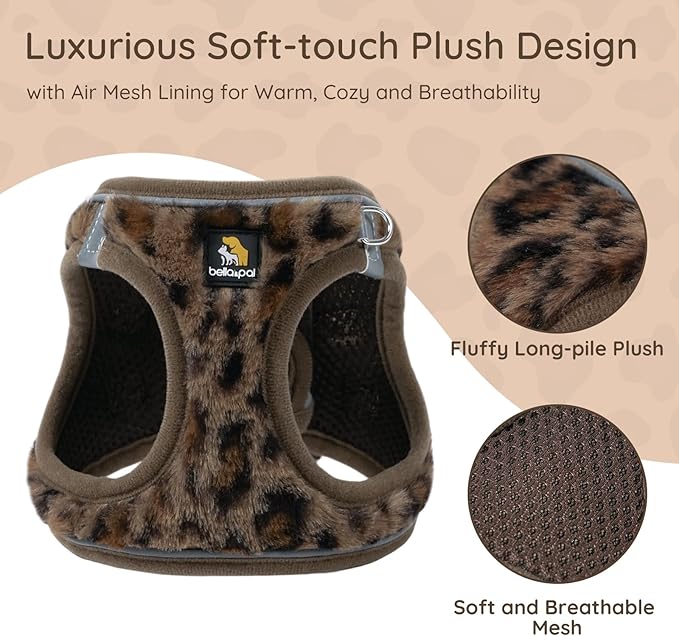 BELLA & PAL Step in Vest Harness for Small and Medium Dogs, No Pull Small Dog Harness with Leash Set, Comfortable Air Mesh Dog Vest Harness with Reflective Strip (Brown Leopard, S)