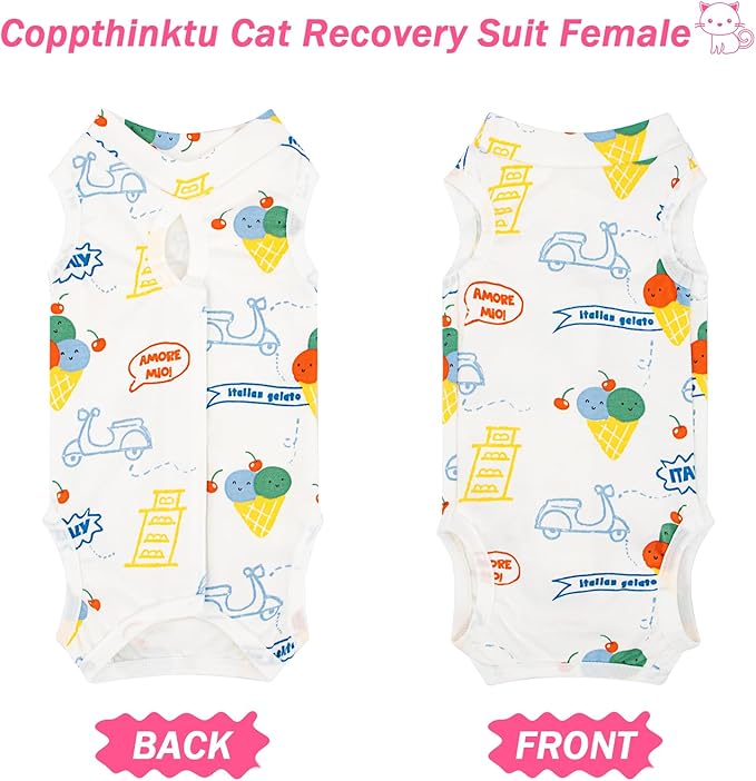 Coppthinktu Cat Recovery Suit Female Cats Onesie for Cats, Breathable Cat Surgery Suit for Surgical Abdominal Wounds Skin Diseases, Cute Kitten Spay Recovery Suit E-Collar Alternative Anti Licking