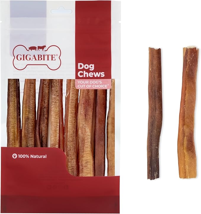 GigaBite Bully Sticks for Dogs All Natural Beef Pizzle Dog Chews, Odor & Rawhide Free Dog Treats, Long Lasting High Protein Chews Digestible Dental Dog Treat - Sticks (Half-cut 6"), Pack of 10