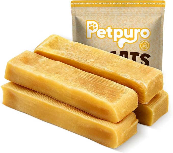 Yak Cheese Dog Chews – Long Lasting Hard Chew for Aggressive Chewers, 3-Ingredient Natural Dog Treats – High Protein, Odor-Free, Rawhide-Free for Large Dogs (Large - 4 Chews)