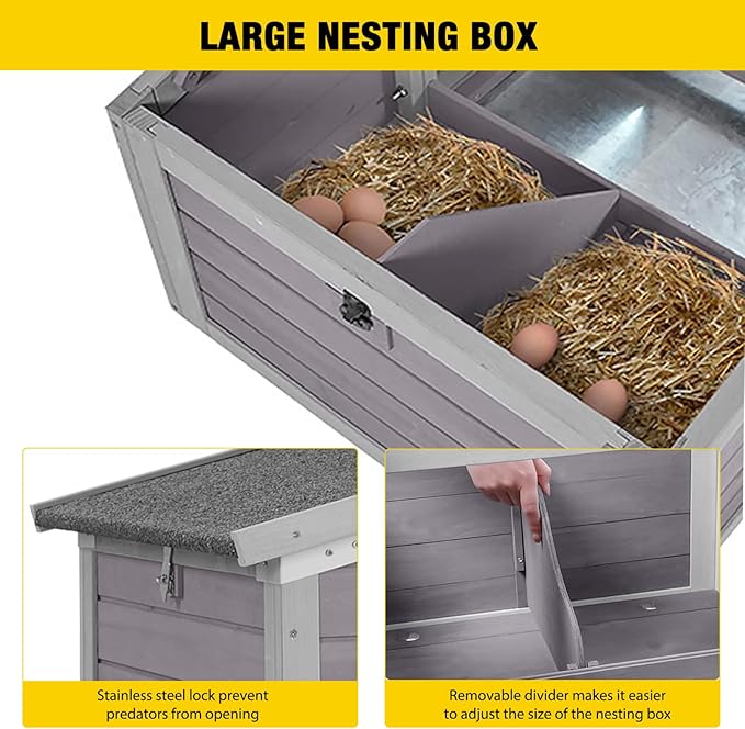 Large Chicken Coop for 2-4 Chickens, Wooden Poultry Hen House with Nesting Box & Perch, Weatherproof Outdoor Chicken Tractor with Wheels