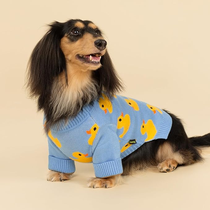 Fitwarm Funny Duck Dog Sweater, Thermal Dog Winter Clothes for Small Dogs Boy Girl, Pet Outfit, Blue, Yellow, Large
