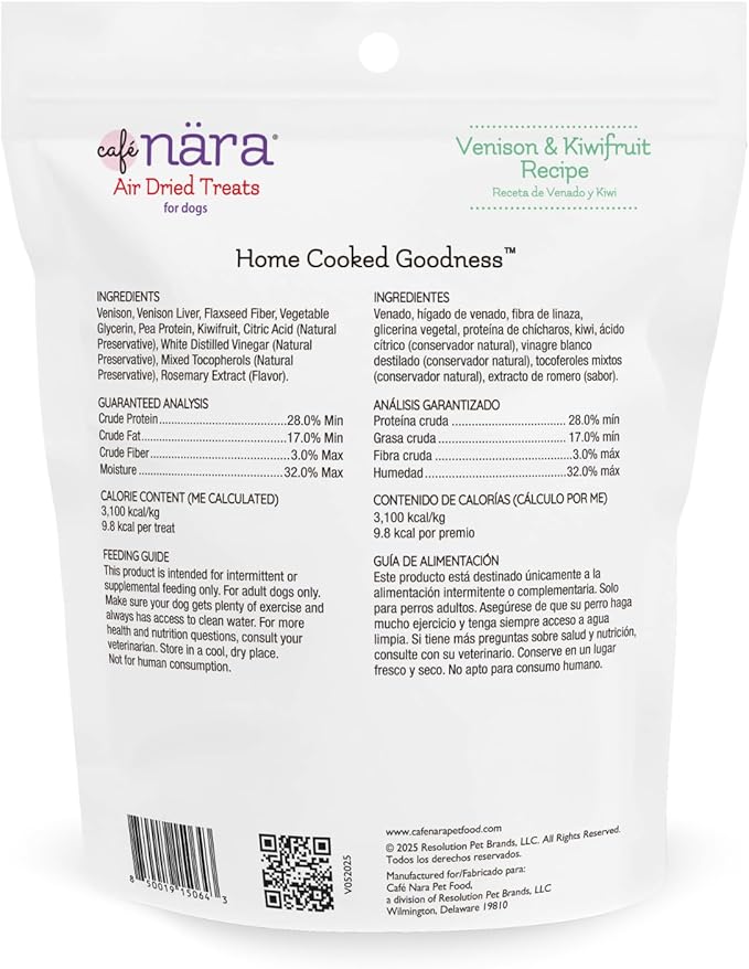 Café Nara - Venison & Kiwifruit Air Dried Treats for Dogs - Soft & Meaty Texture - Training Treats - All-Natural Recipe - Grain, Gluten, Wheat, Corn & Soy Free - Non-GMO - 3.5 oz - 1 Pack
