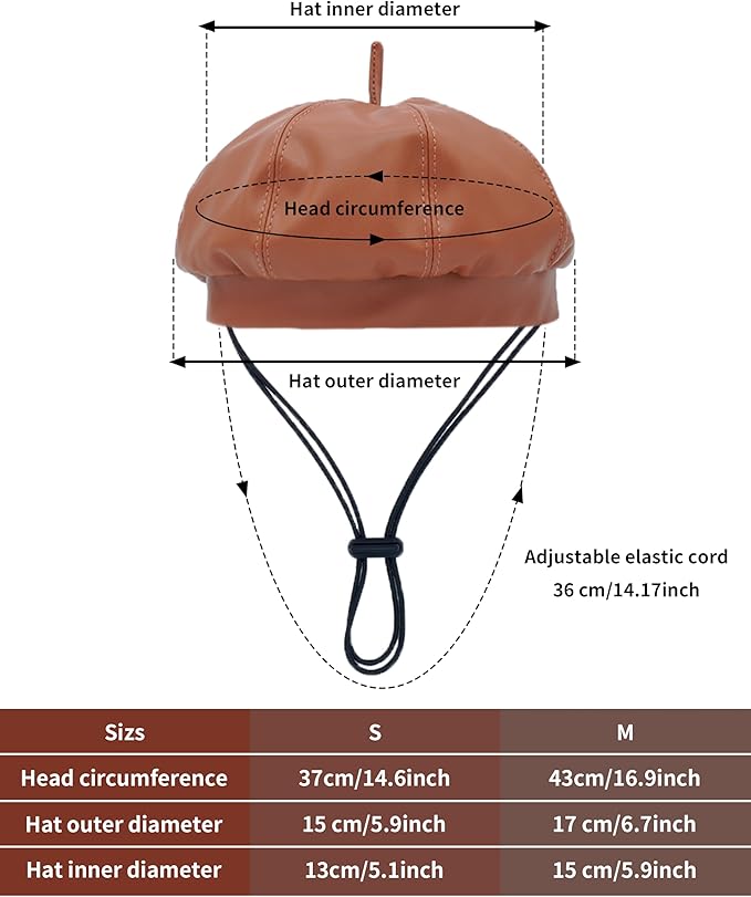 PET SHOW Dog Beret Hat for Small Dogs Cats Party Holiday Headband Cap French Leather Berets with Adjustable Chin Strap Cute Fashion Puppy Hats Pets Costumes Accessories(Brown,S)