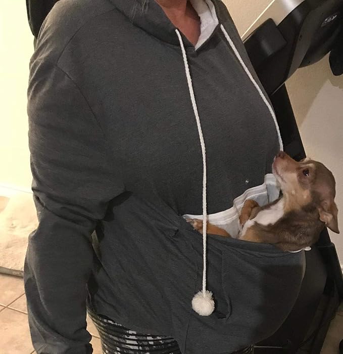 Women Pet Carrier Sweatshirt Puppy Kitten Holding Hoodies Long Sleeve Pouch Tops