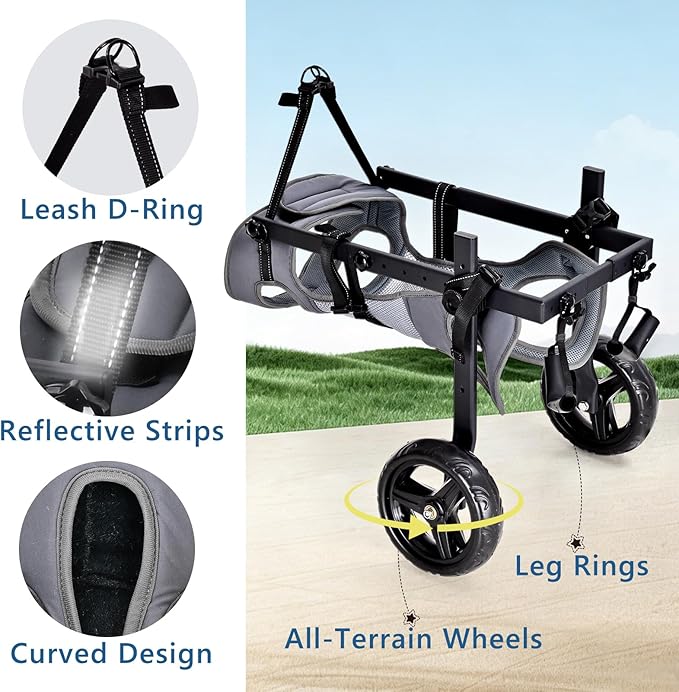 Dog Wheelchair for Back Legs, Adjustable Height/Length/Width, Sturdy Wheelchair with All-Terrain Shock-Absorbing Wheels, Mobility Support for Injured or Disabled Small & Medium Dogs & Cats